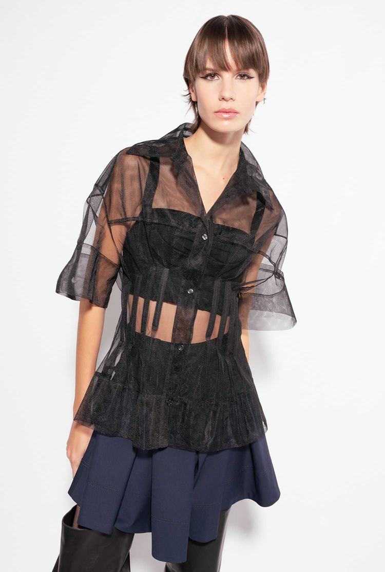 Women's Pinko Reimagine Tulle Shirts Black | Canada-05482739