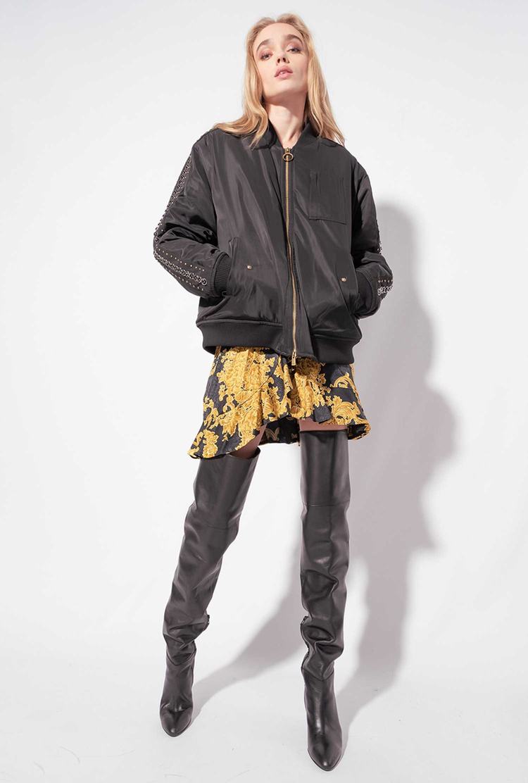 Women's Pinko Rhinestone Bomber Jackets Black | Canada-07395619