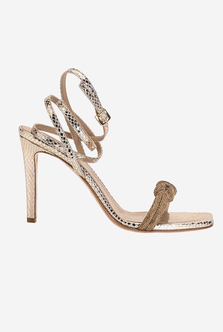 Women's Pinko Rhinestone Knot Sandals Gold | Canada-19250879