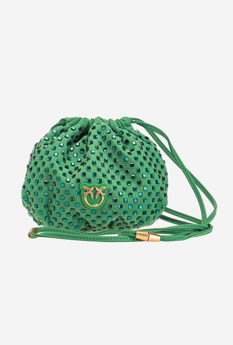 Women's Pinko Rhinestones All Over Handbag Green | Canada-35069479