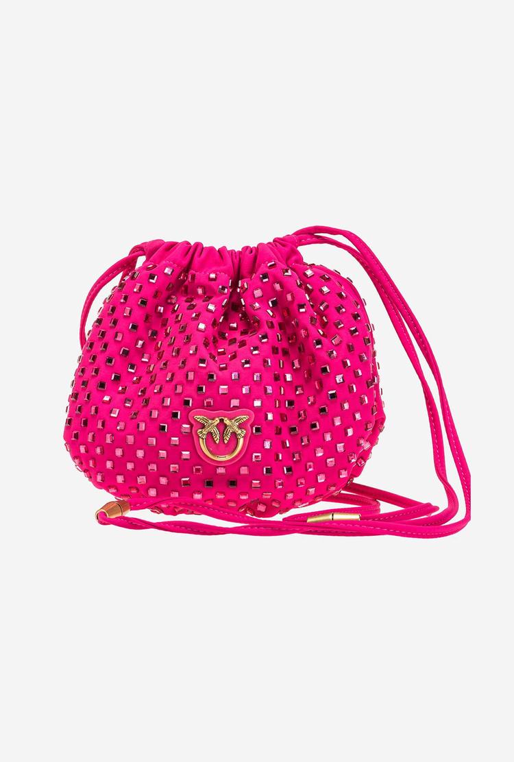 Women's Pinko Rhinestones All Over Handbag Red | Canada-78264909