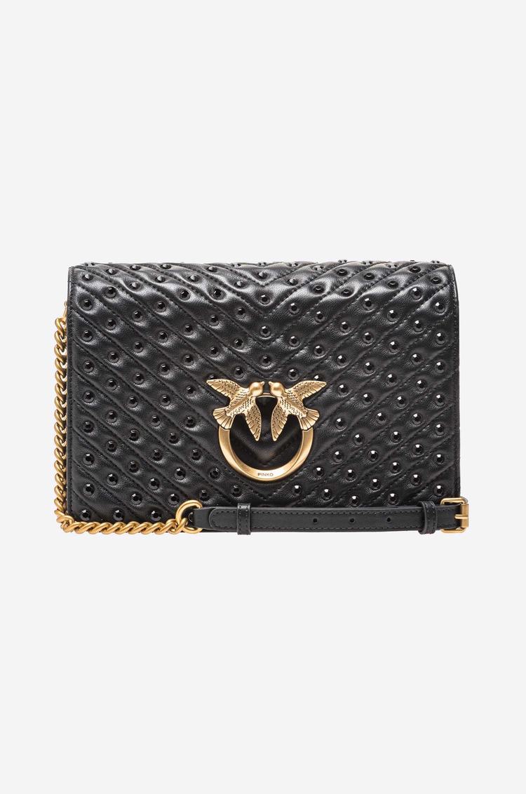 Women's Pinko Rhinestones Crossbody Bags Black Gold | Canada-91307259