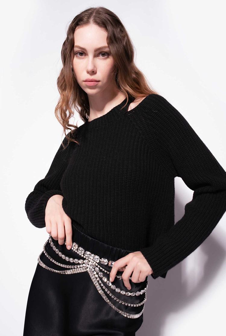 Women's Pinko Ribbed Cashmere Pullover Black | Canada-40387619