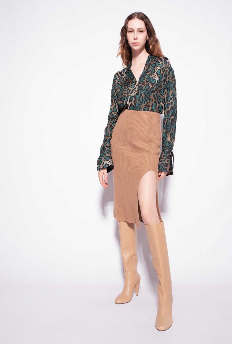 Women's Pinko Ribbed Knit Skirts Brown Beige | Canada-52670319