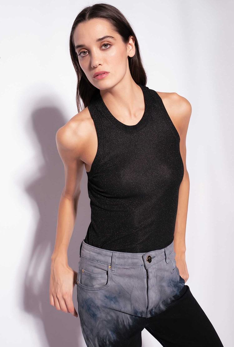 Women's Pinko Ribbed Lurex Vest Black | Canada-10583279