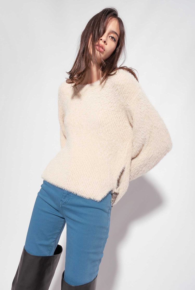 Women's Pinko Ribbed Teddy-effect Pullover Khaki | Canada-01467839