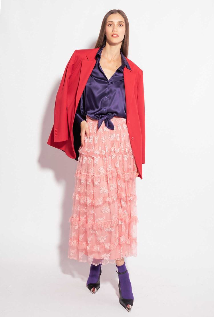 Women's Pinko Ruffled Lace Skirts Rose | Canada-69741289