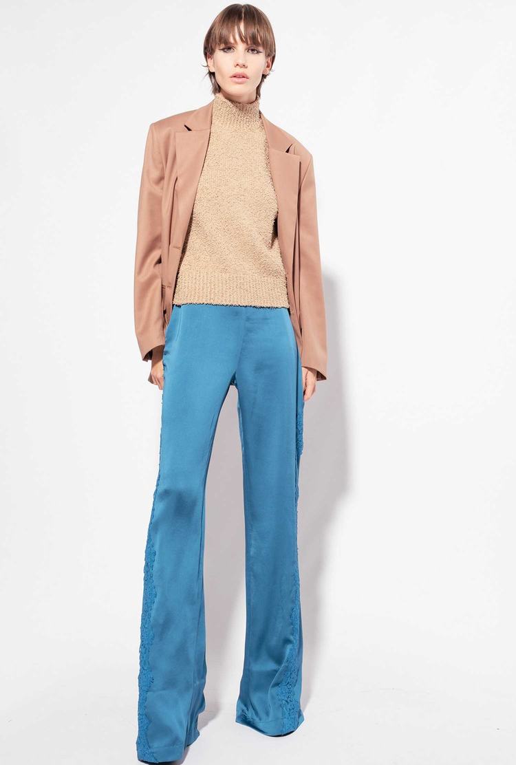 Women's Pinko Satin And Lace Pants Blue | Canada-16583429