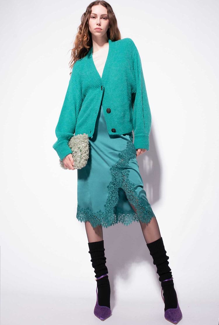 Women's Pinko Satin And Lace Skirts Green | Canada-27638499