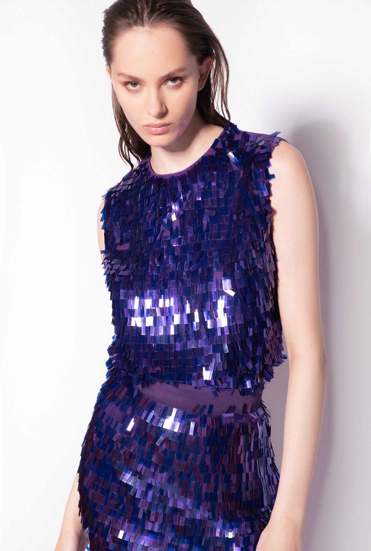 Women's Pinko Sequin Fringe Tanks Purple | Canada-18546209