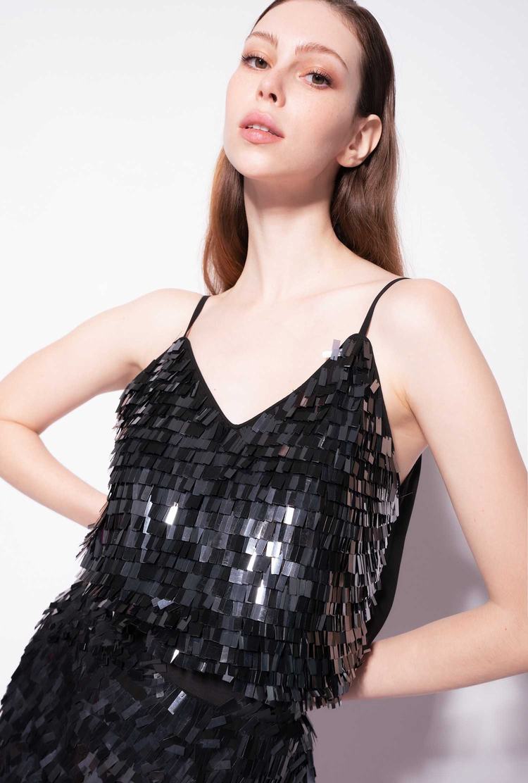 Women's Pinko Sequinned Fringing Vest Black | Canada-87269039