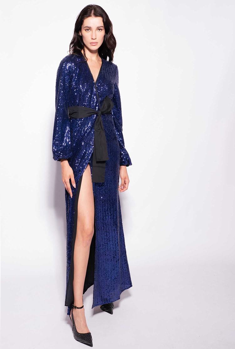 Women's Pinko Sequinned Wraparound Dress Blue | Canada-96401389
