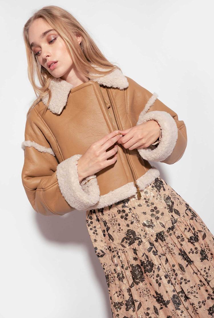 Women's Pinko Sheepskin-effect Cropped Jackets Brown/White | Canada-91482079