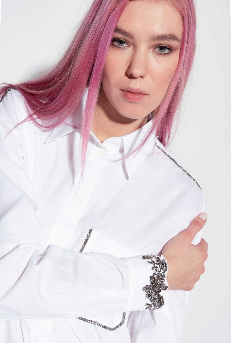 Women's Pinko Shiny Embroidery Shirts White | Canada-57162499