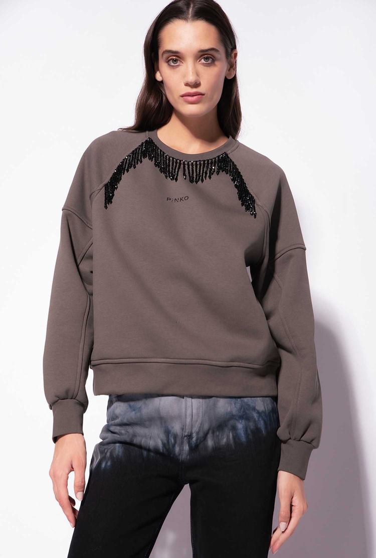 Women's Pinko Shiny Fringing Sweatshirt Green Grey | Canada-57603289