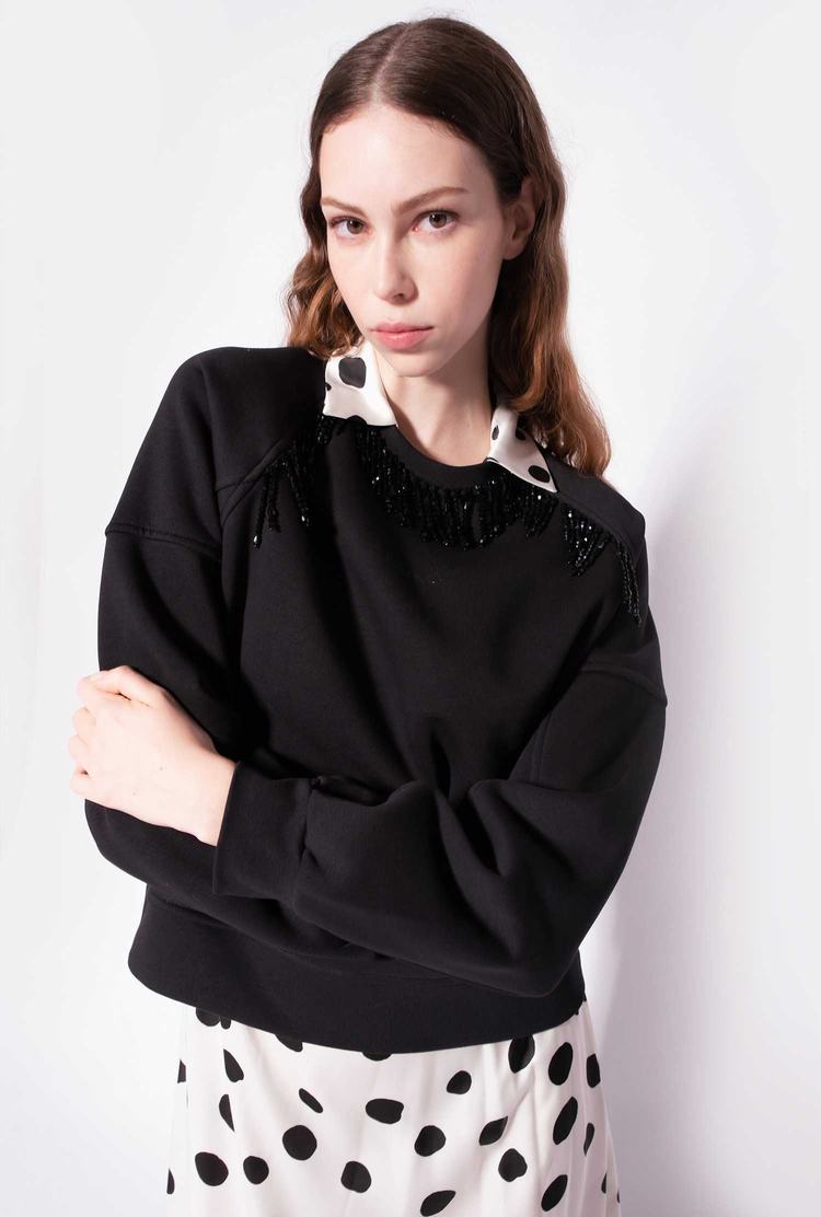 Women's Pinko Shiny Fringing Sweatshirt Black | Canada-69184509