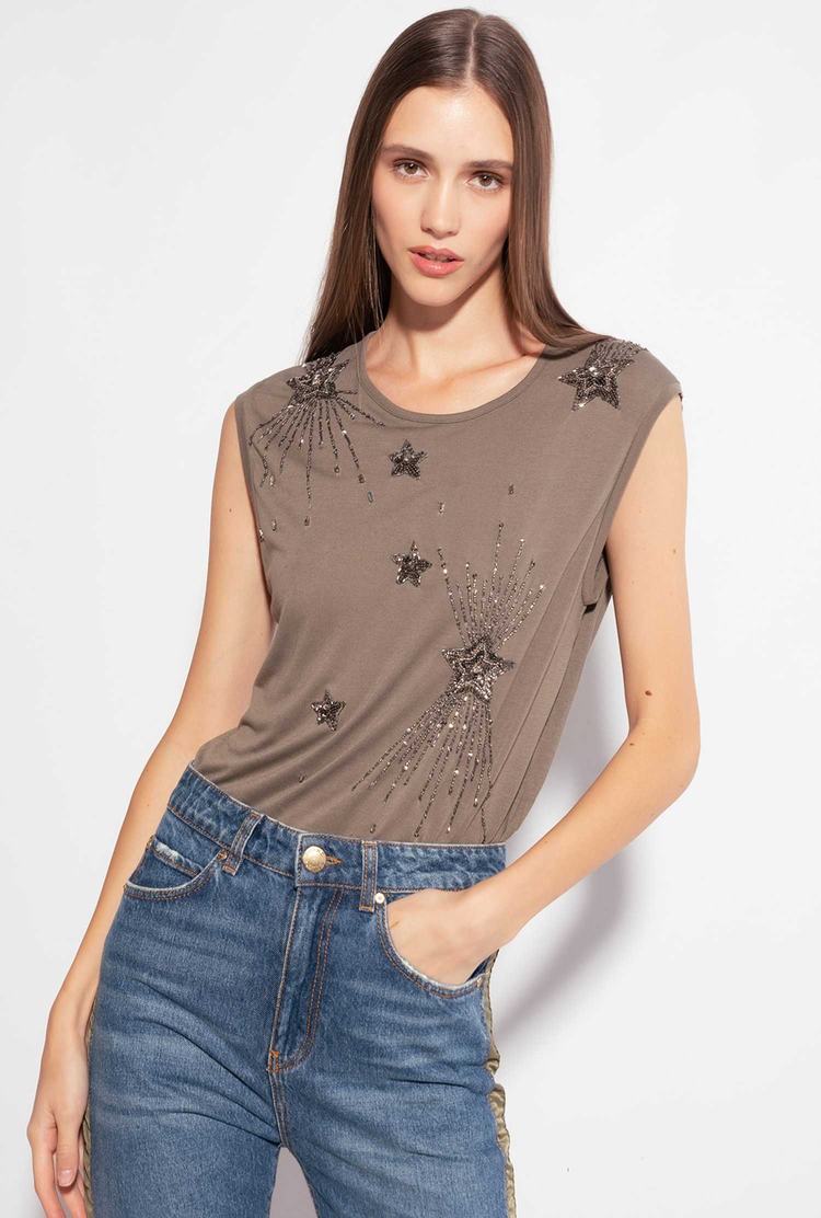 Women's Pinko Shiny Star Embroidery Tanks Green | Canada-03742859