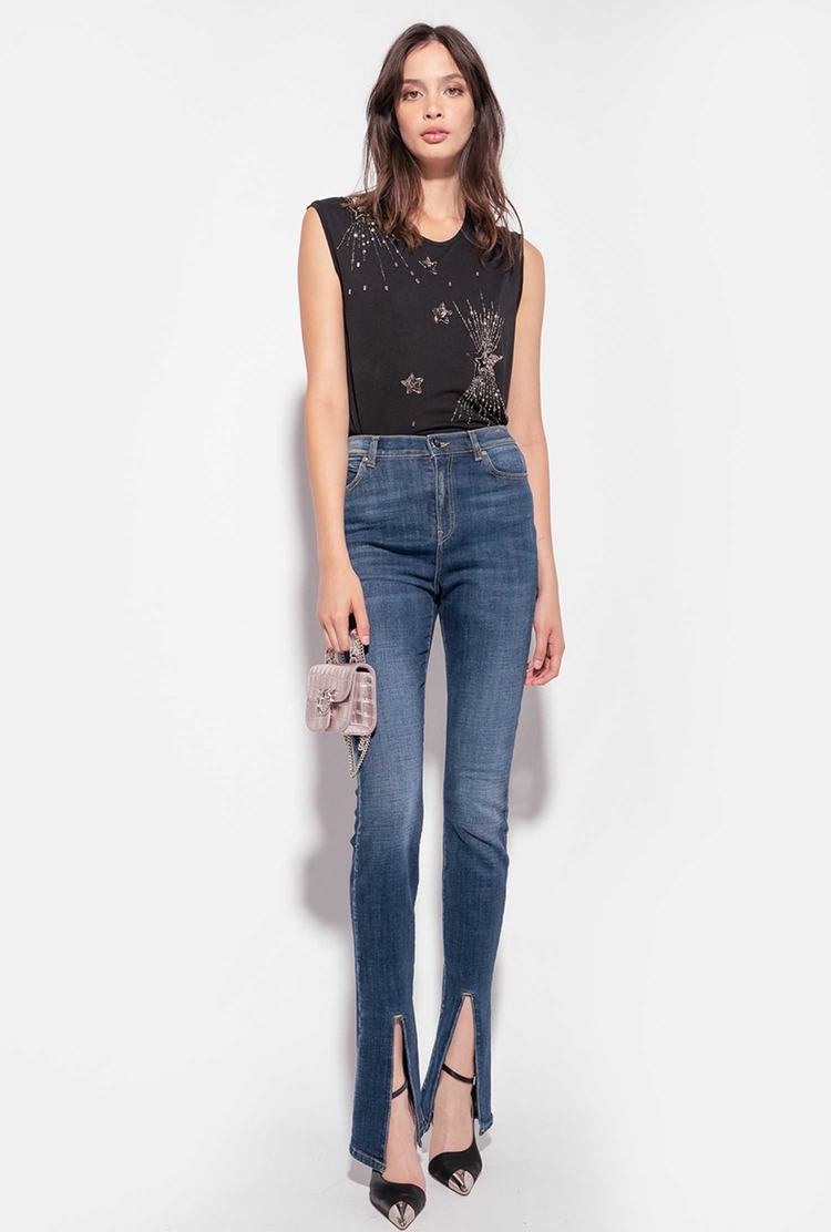 Women's Pinko Shiny Star Embroidery Tanks Black | Canada-37218609
