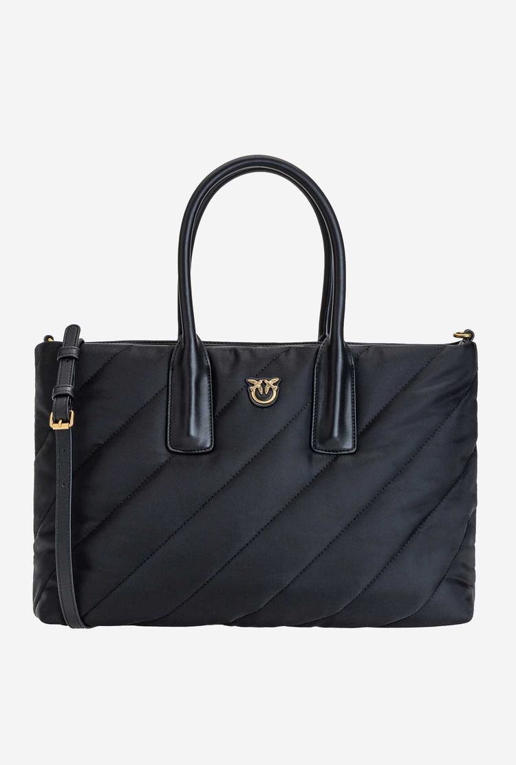 Women's Pinko Shopper Shoulder Bags Black Gold | Canada-85762049