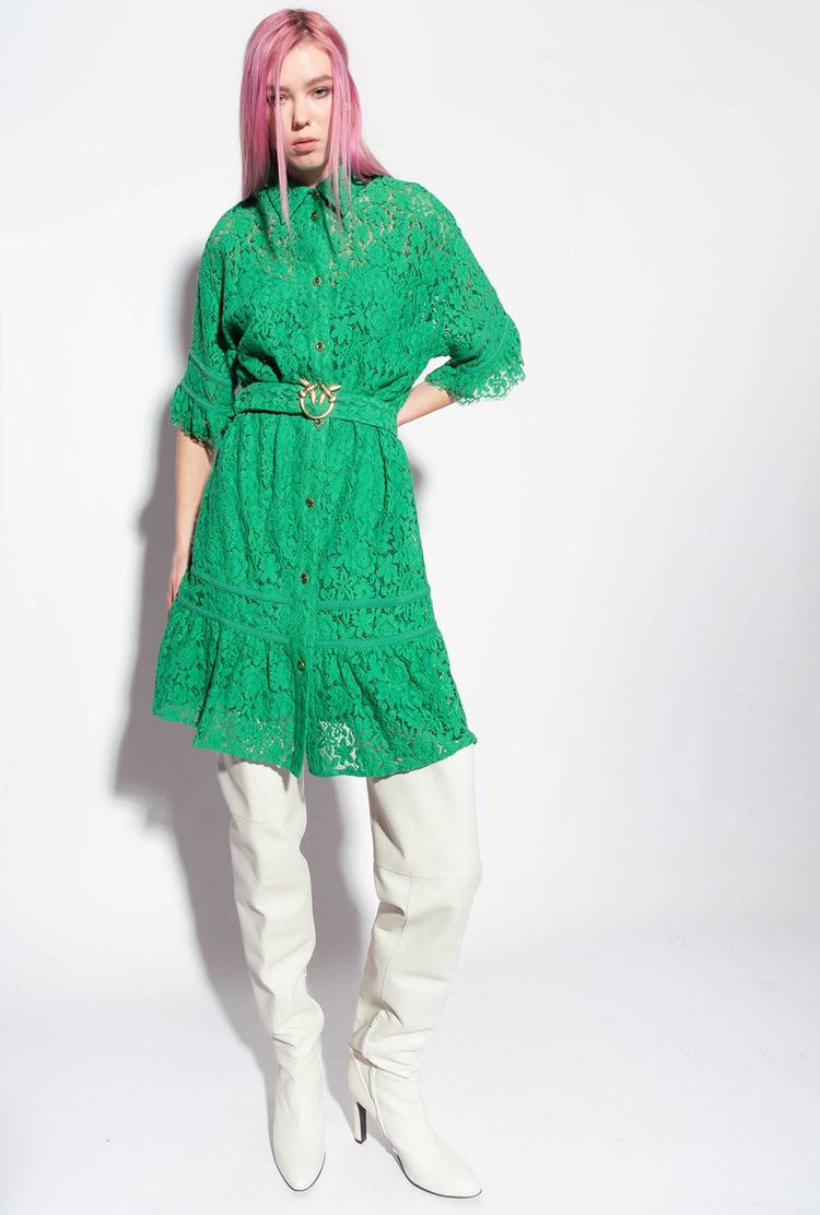 Women's Pinko Short Floral Lace Dress Green | Canada-61920379