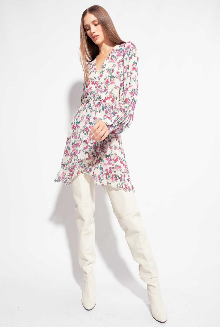 Women's Pinko Short Floral Wrap Dress Multicolor White/Pink | Canada-69245379