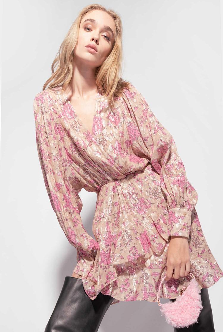Women's Pinko Short Floral Wrap Dress Pink | Canada-39648209