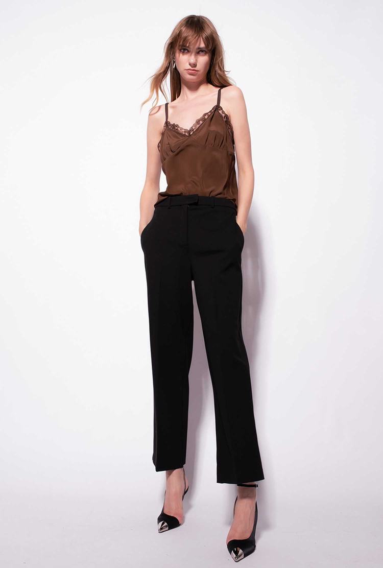 Women's Pinko Silk And Lace Tanks Dark Brown | Canada-75129489
