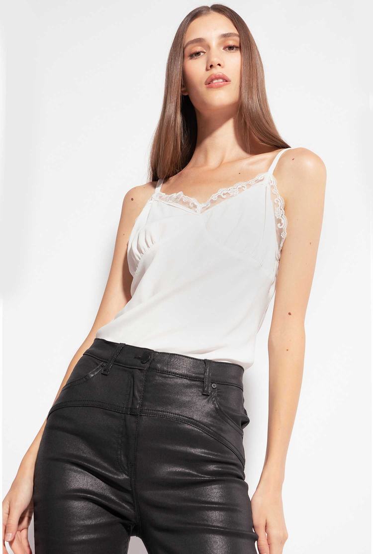 Women's Pinko Silk And Lace Tanks White | Canada-30957819