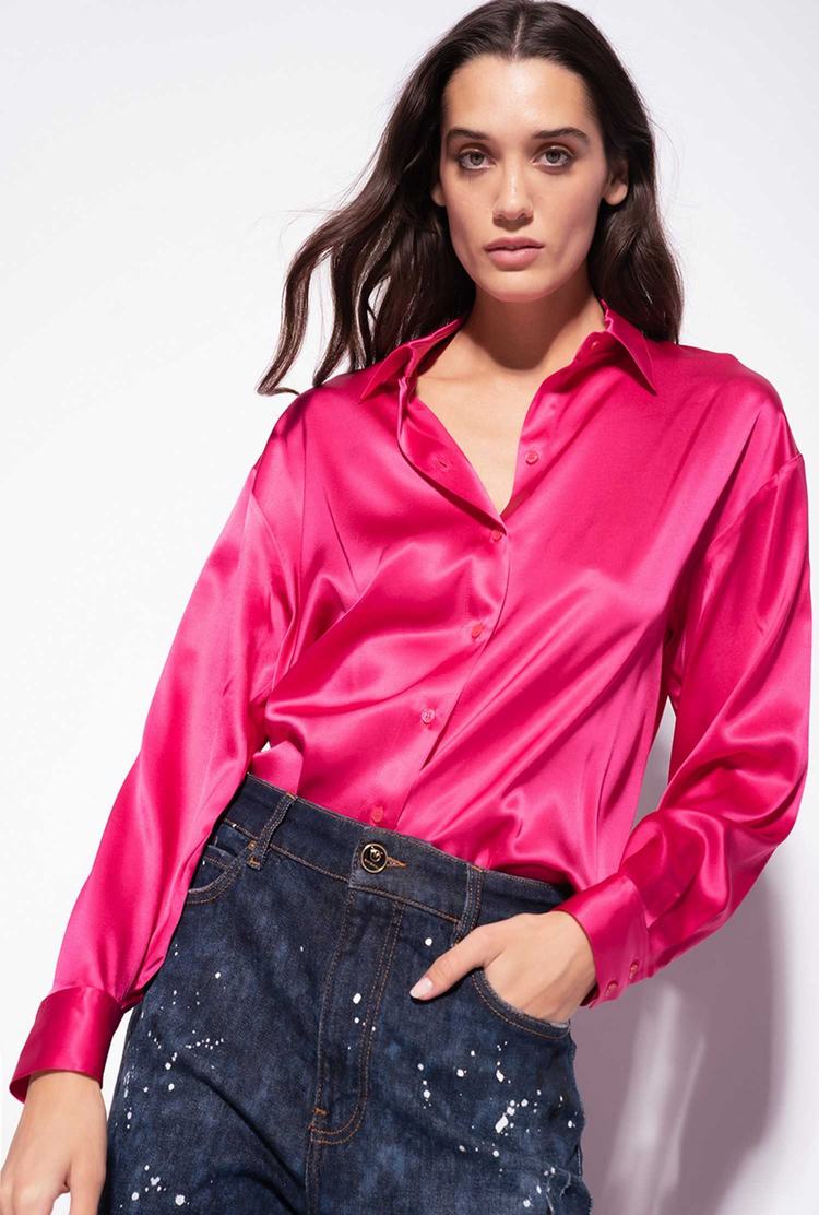 Women's Pinko Silk Satin Shirts Fuchsia Purple | Canada-70381469