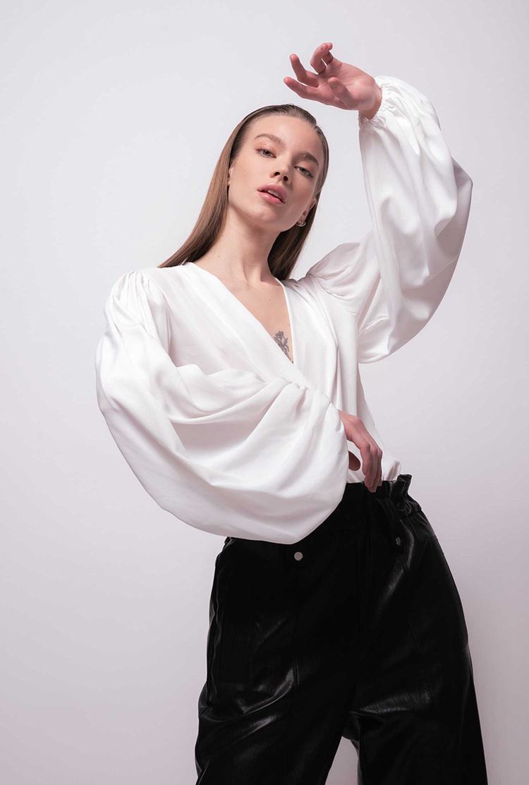 Women's Pinko Silk-blend Wrap-front Bodysuit White | Canada-86143059