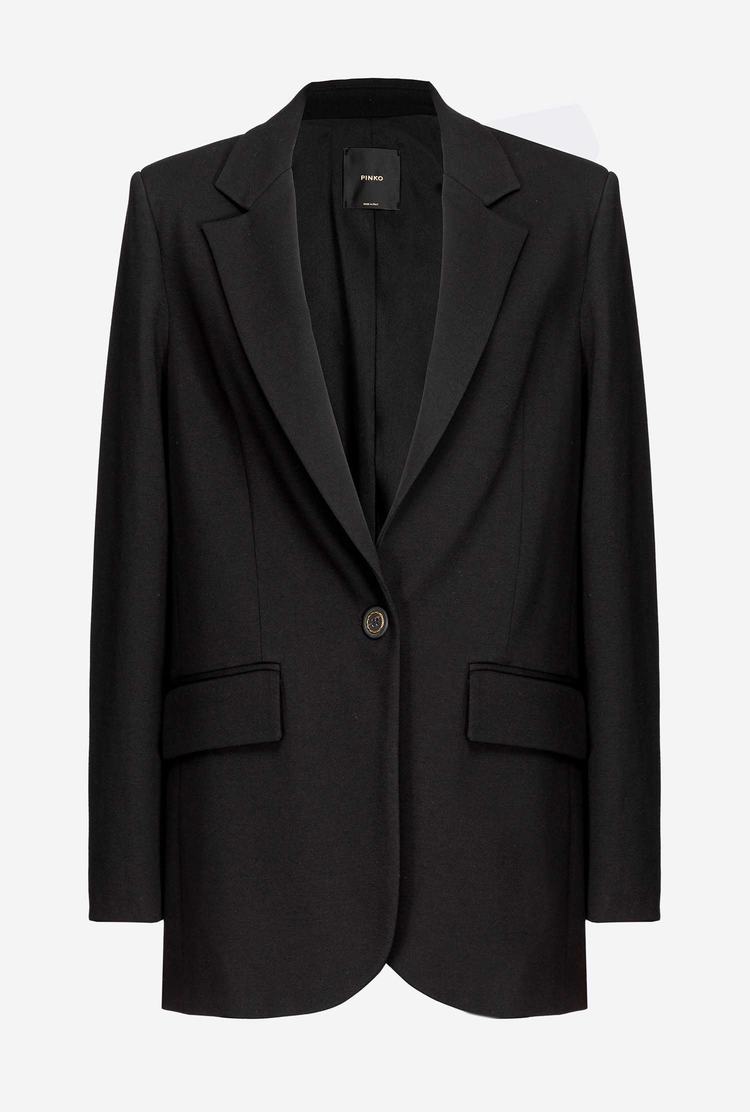 Women's Pinko Single-breasted Fabric-stitch Blazers Black | Canada-87562039