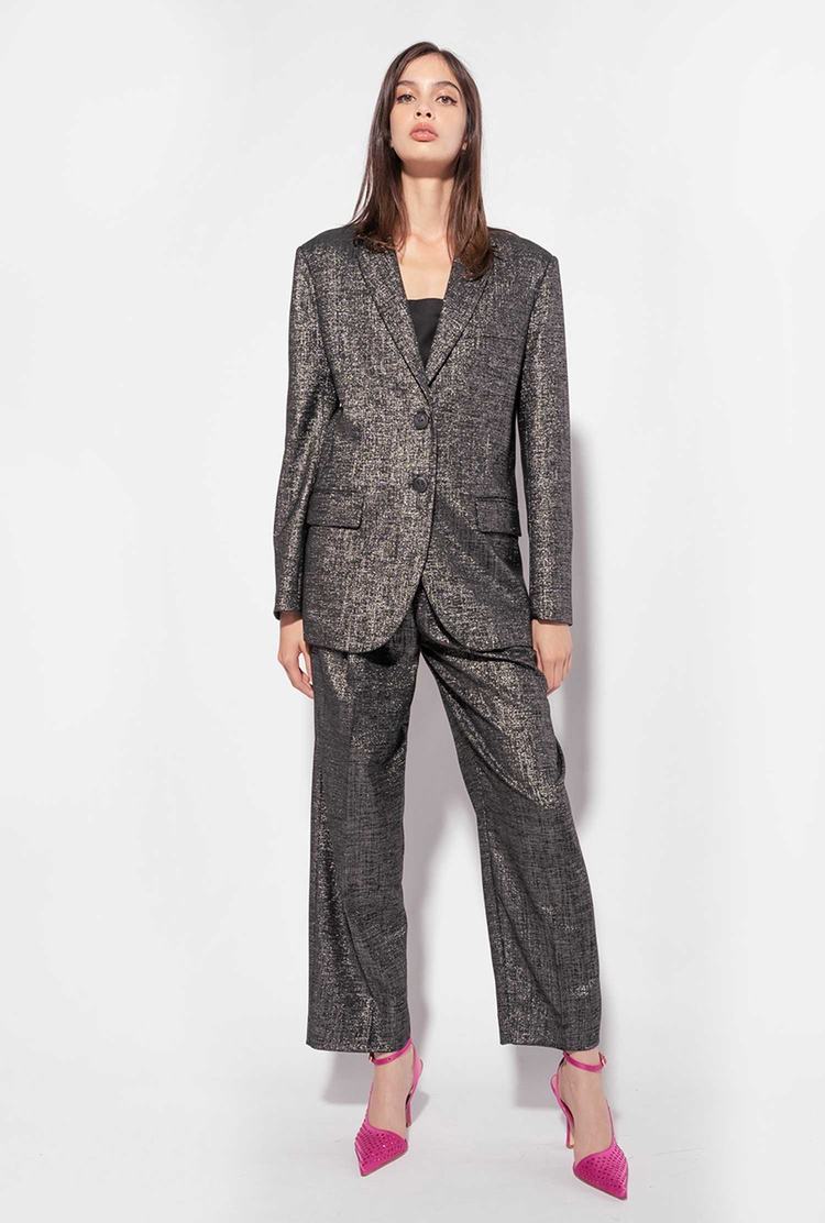 Women's Pinko Single-breasted Lurex Blazers Black/Silver | Canada-92304789