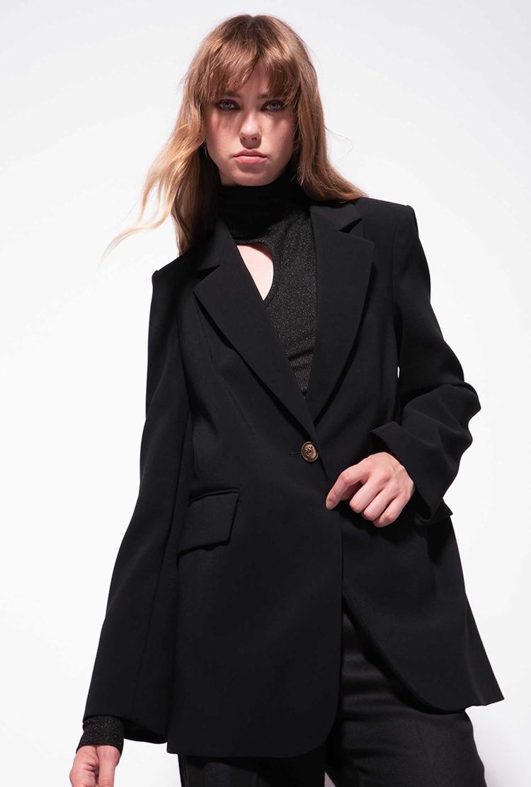 Women's Pinko Single-breasted Stretch Crêpe Blazers Black | Canada-45910389