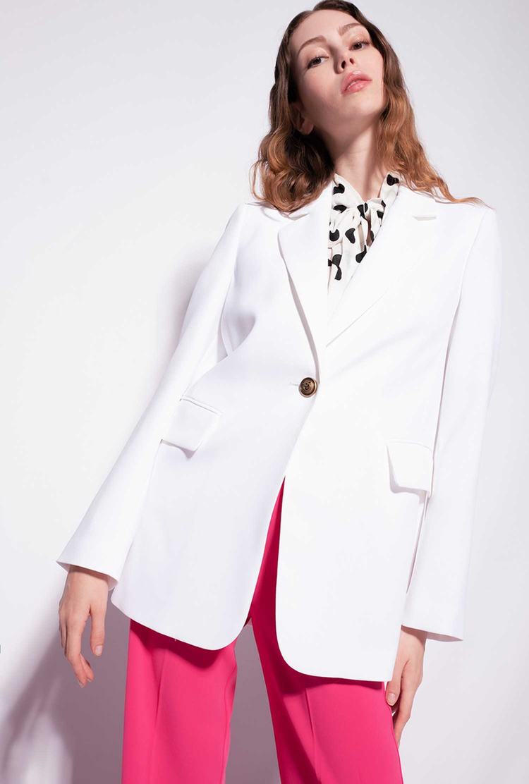 Women's Pinko Single-breasted Stretch Crêpe Blazers White | Canada-56487939
