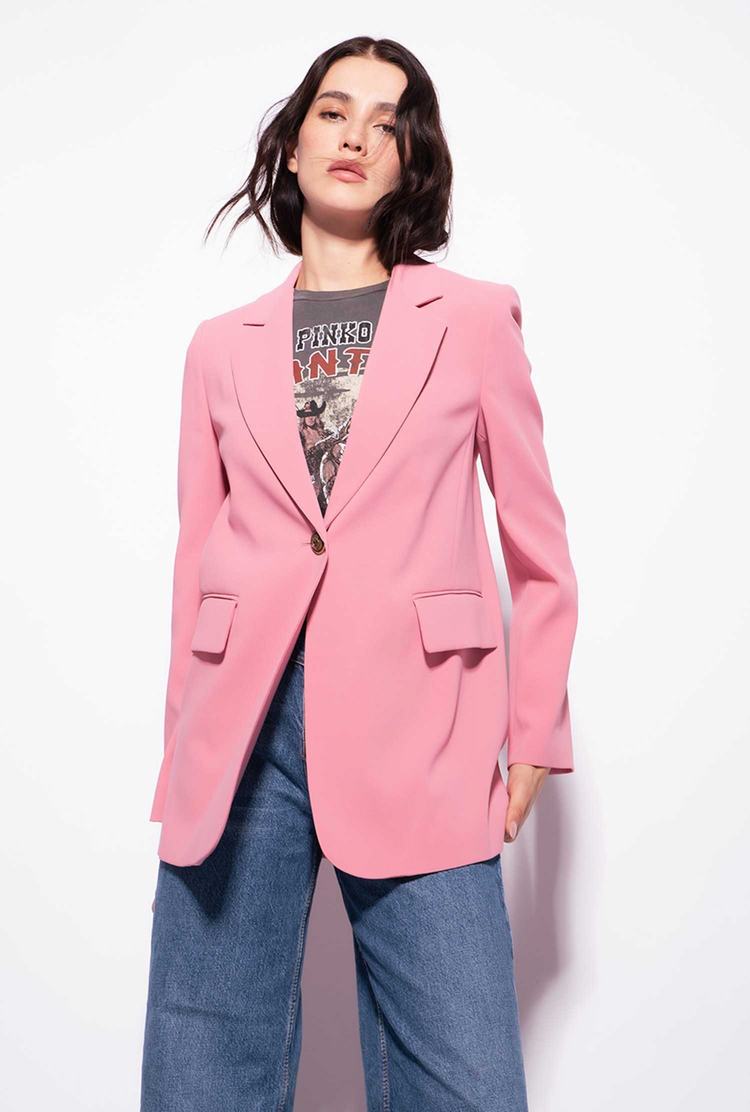 Women's Pinko Single-breasted Stretch Crêpe Blazers Rose | Canada-75012969