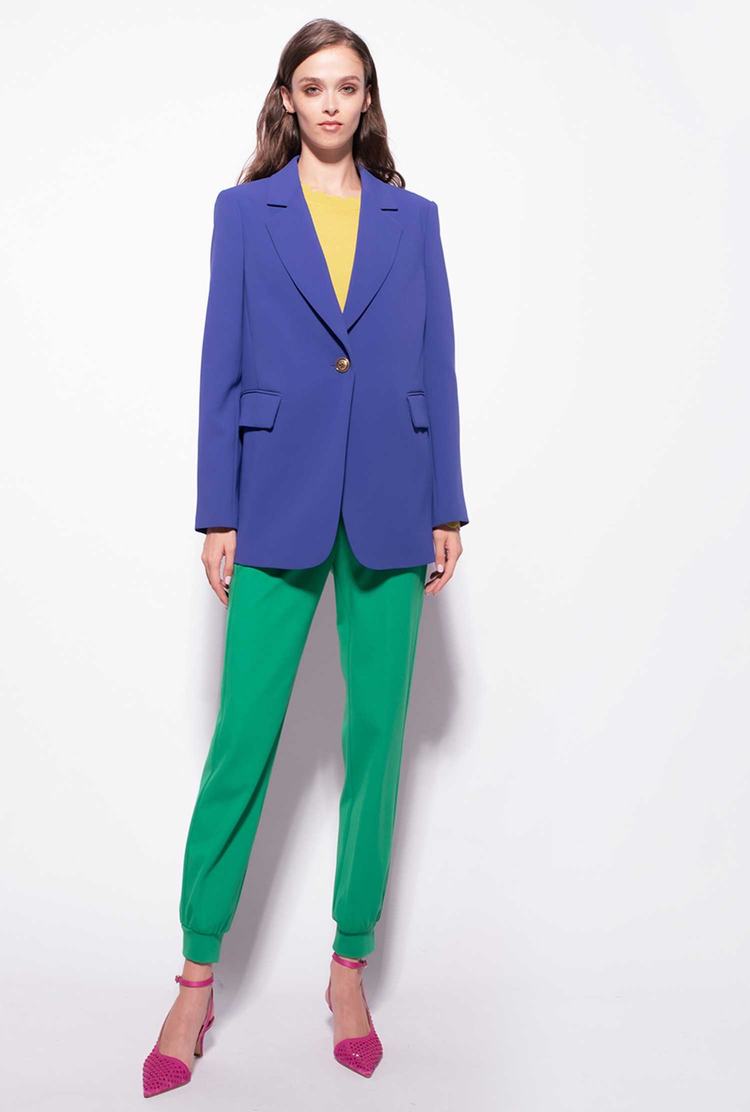 Women's Pinko Single-breasted Stretch Crêpe Blazers Blue | Canada-90173859
