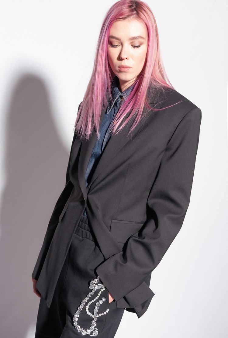 Women's Pinko Single-breasted Technical Wool Blazers Black | Canada-37526909
