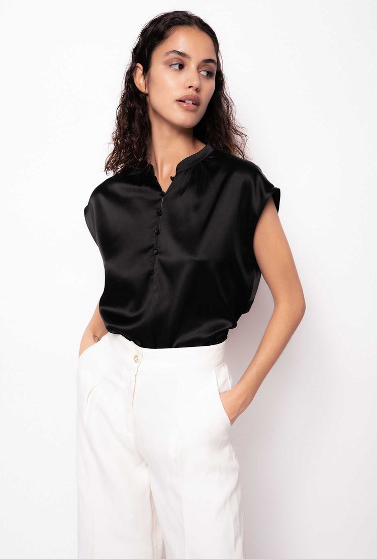 Women's Pinko Sleeveless Satin Shirts Black | Canada-56127389