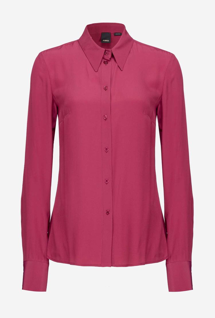 Women's Pinko Slim-fit Silk-blend Shirts Fuchsia | Canada-06231949