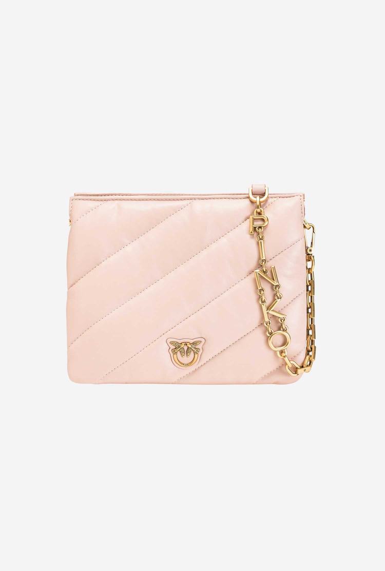 Women's Pinko Small Twins Bag Maxi Quilt Crossbody Bags Pink Gold | Canada-57148399