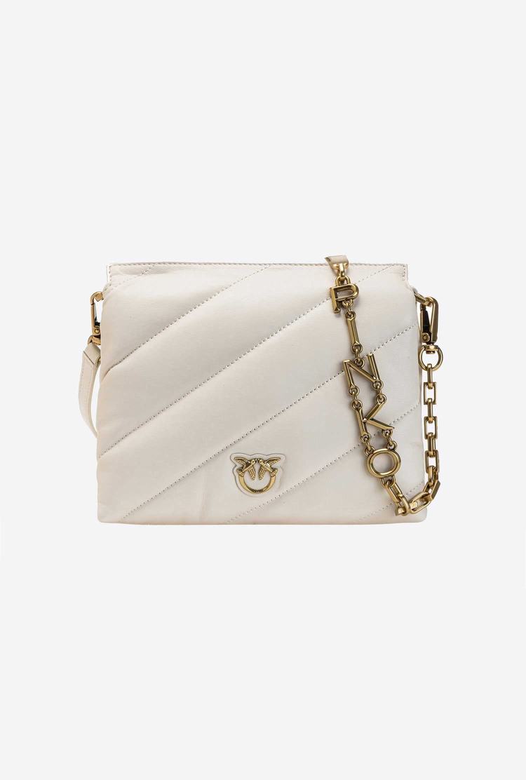 Women's Pinko Small Twins Bag Maxi Quilt Crossbody Bags White Gold | Canada-61509279