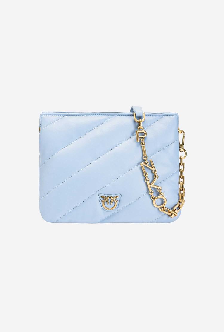 Women's Pinko Small Twins Bag Maxi Quilt Crossbody Bags Blue Light Gold | Canada-94710269