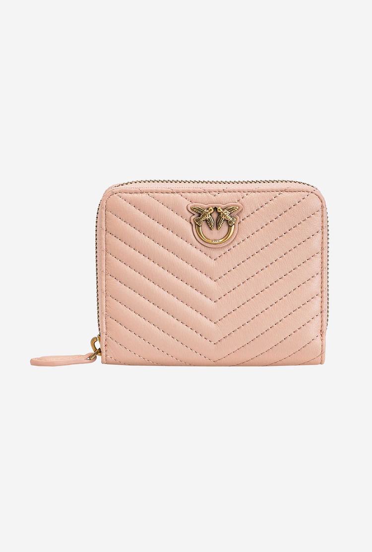 Women's Pinko Small Zip-around In Chevron-patterned Nappa Wallets Pink Gold | Canada-56038299