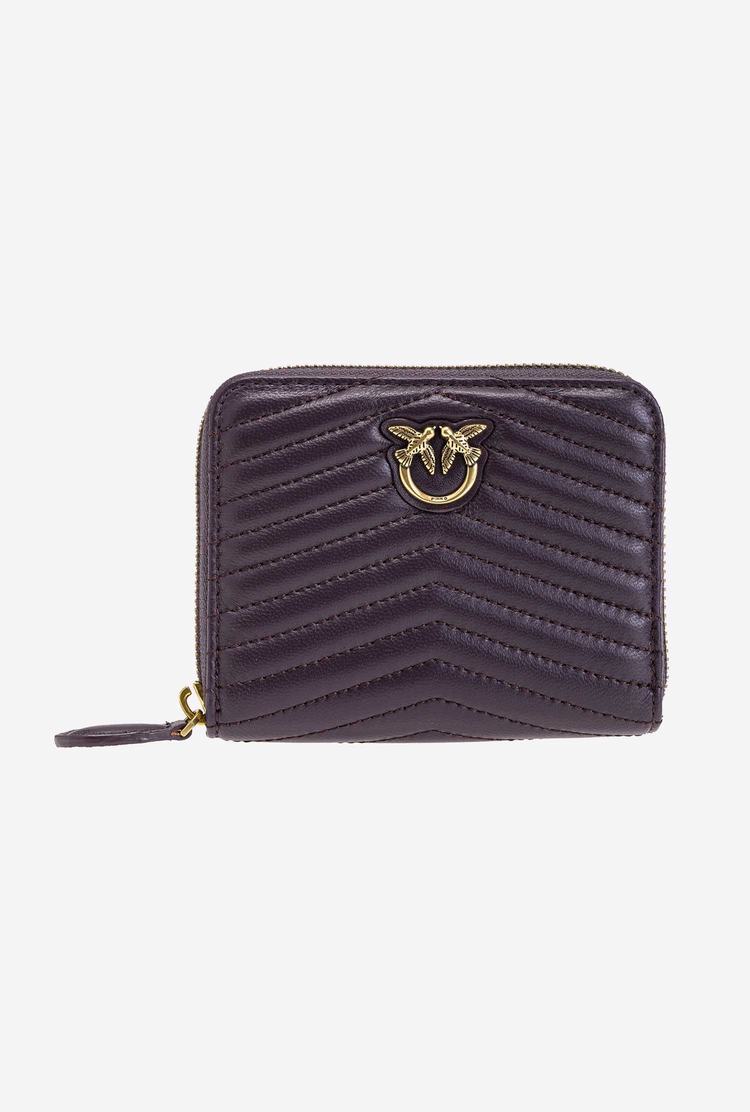 Women's Pinko Small Zip-around In Chevron-patterned Nappa Leather Purses Purple Gold | Canada-71923809