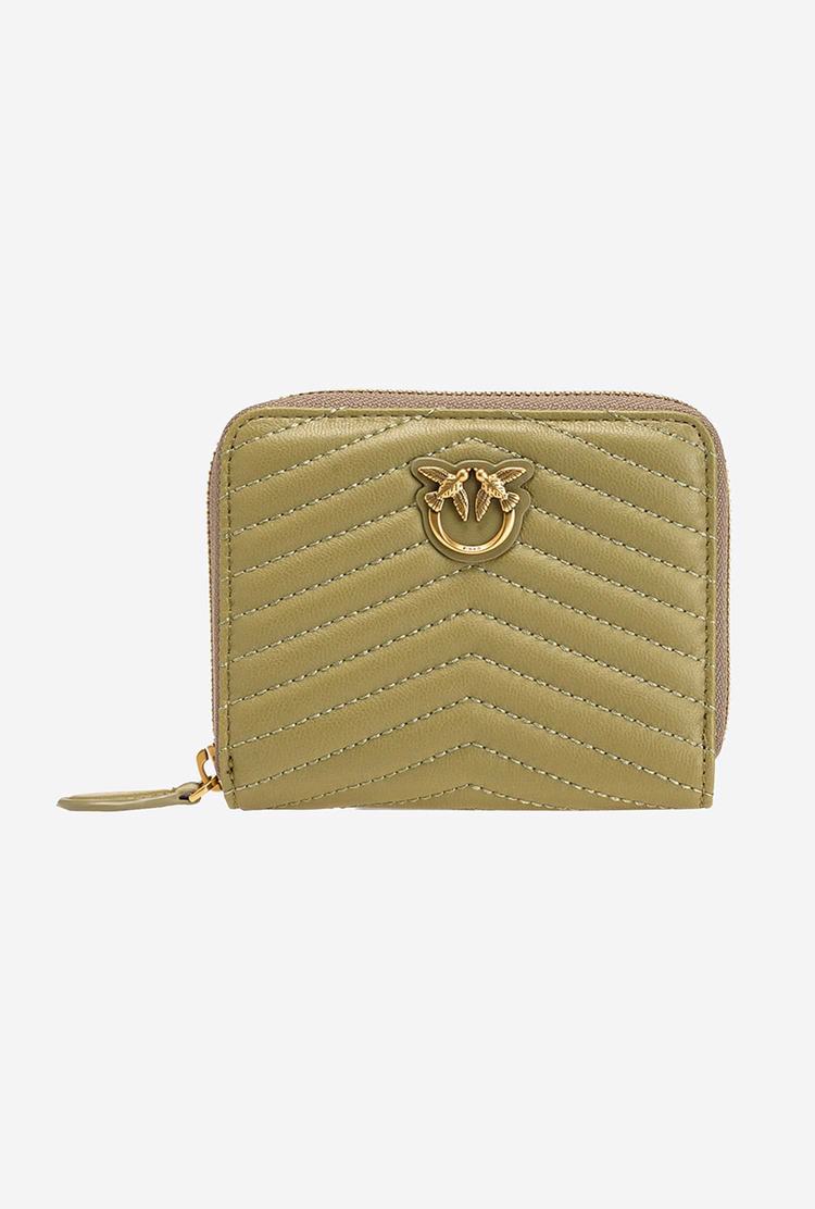 Women's Pinko Small Zip-around In Chevron-patterned Nappa Leather Purses Olive Green Gold | Canada-89523149