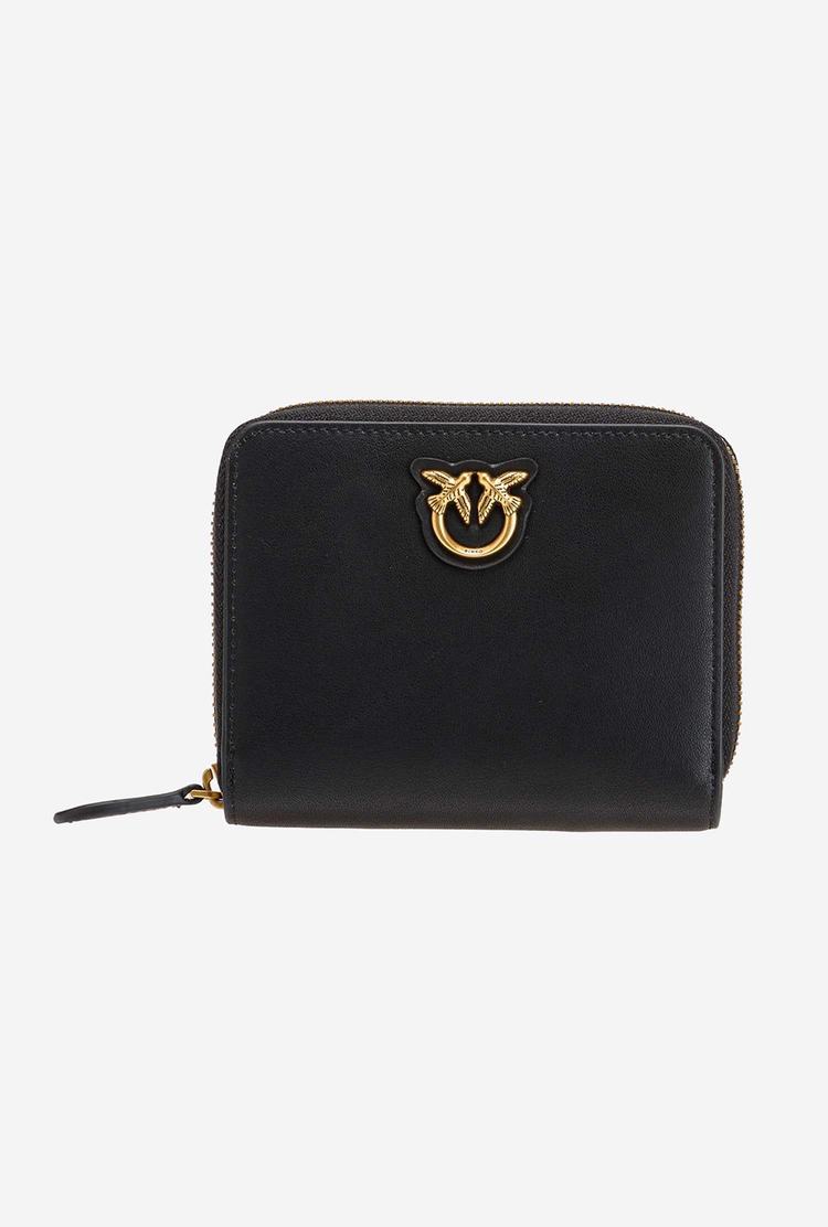Women's Pinko Small Zip-around Leather Purses Black Gold | Canada-13740289