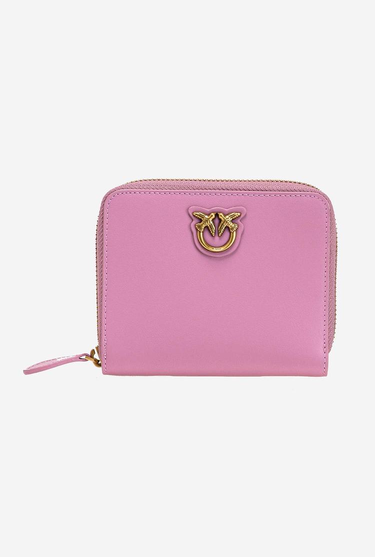 Women's Pinko Small Zip-around Leather Purses Pink Gold | Canada-51826399