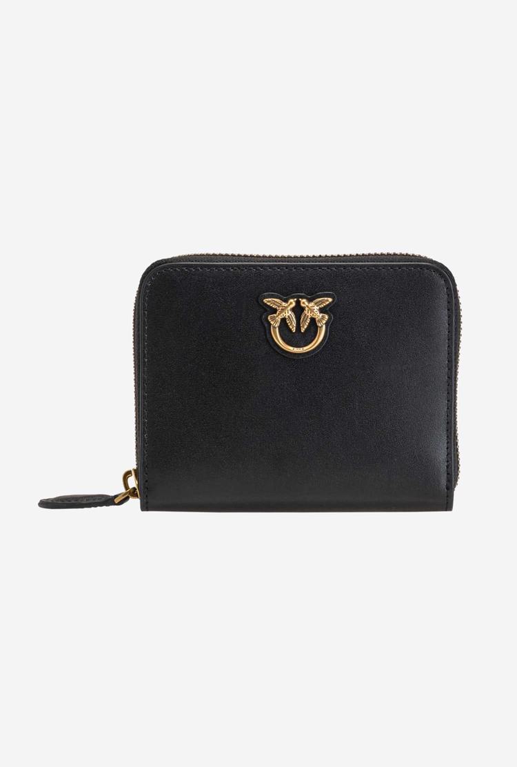 Women's Pinko Small Zip-around Leather Wallets Black Gold | Canada-81259609