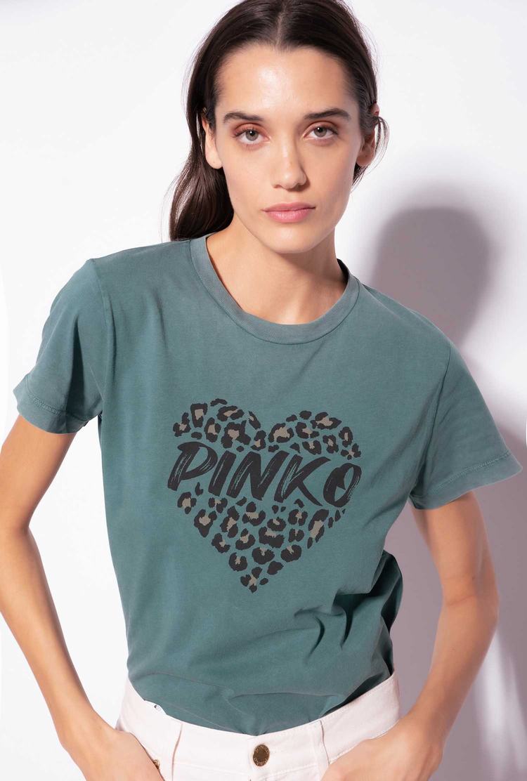 Women's Pinko Spotted Heart T Shirts Green | Canada-45308279