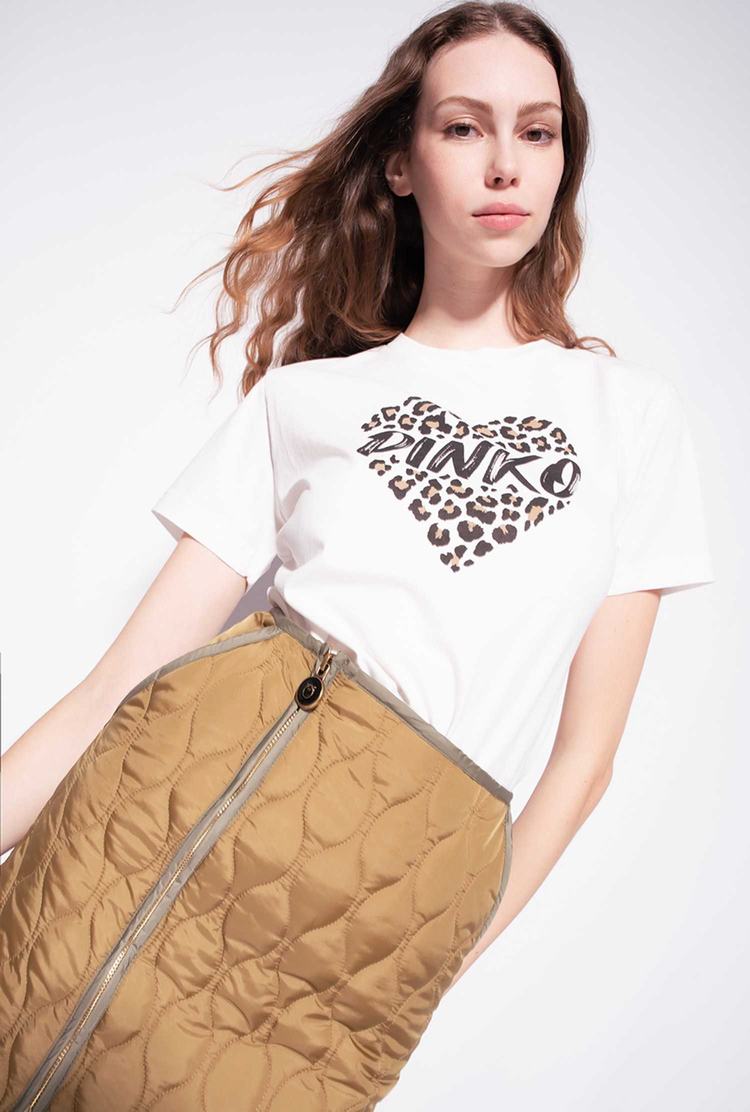 Women's Pinko Spotted Heart T Shirts White | Canada-04693859